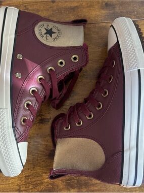 Converse Chuck Taylor All Star High Top Sneakers - Burgundy with gold Accent